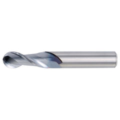 1/8″ Dia. × 1/8″ Shank × 1/2″ DOC × 2″ OAL, Carbide Uncoated, 2 Flute, CW|37° Helix, Round, Ballnose End Mill