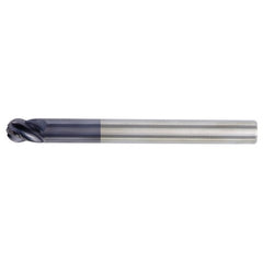 ‎1″ Dia. × 1″ Shank × 1-1/8″ DOC × 6″ OAL, Carbide TiAlN, Unequal Flute Spacing , 4 Flute, CW|38° Helix, Round, Ballnose End Mill - Exact Industrial Supply