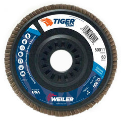 5″ Tiger Disc Abrasive Flap Disc, Angled, Trimmable Backing, 60Z, 7/8″ Arbor Hole - Benchmark Tooling