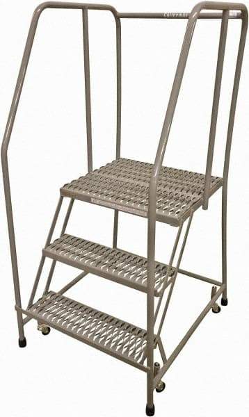 Cotterman - 60" 3 Step Rolling Warehouse Ladder - Rolling Safety Ladder, 450 Lb Capacity, 30" Platform Height, 20" Base Width x 26" Base Depth, Serrated Steel - Benchmark Tooling