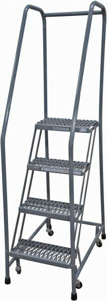 Cotterman - 70" 4 Step Rolling Warehouse Ladder - Rolling Safety Ladder, 450 Lb Capacity, 40" Platform Height, 20" Base Width x 31" Base Depth, Expanded Metal Tread - Benchmark Tooling