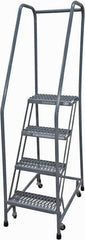 Cotterman - 70" 4 Step Rolling Warehouse Ladder - Rolling Safety Ladder, 450 Lb Capacity, 40" Platform Height, 20" Base Width x 31" Base Depth, Expanded Metal Tread - Benchmark Tooling