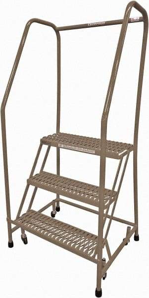 Cotterman - 60" 3 Step Rolling Warehouse Ladder - Rolling Safety Ladder, 450 Lb Capacity, 30" Platform Height, 30" Base Width x 26" Base Depth, Serrated Steel - Benchmark Tooling