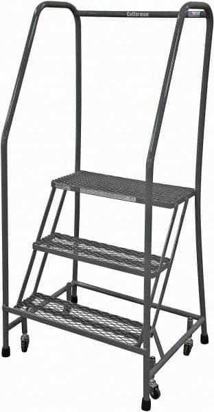 Cotterman - 60" 3 Step Rolling Warehouse Ladder - Rolling Safety Ladder, 450 Lb Capacity, 30" Platform Height, 30" Base Width x 30" Base Depth, Expanded Metal Tread - Benchmark Tooling