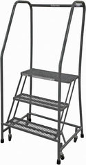 Cotterman - 60" 3 Step Rolling Warehouse Ladder - Rolling Safety Ladder, 450 Lb Capacity, 30" Platform Height, 20" Base Width x 26" Base Depth, Expanded Metal Tread - Benchmark Tooling