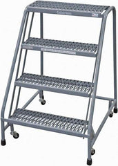 Cotterman - 40" 4 Step Rolling Warehouse Ladder - Rolling Safety Ladder, 450 Lb Capacity, 40" Platform Height, 30" Base Width x 31" Base Depth, Serrated Steel - Benchmark Tooling