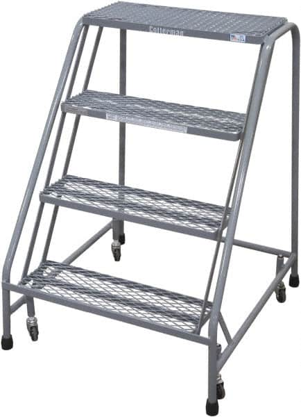 Cotterman - 40" 4 Step Rolling Warehouse Ladder - Rolling Safety Ladder, 450 Lb Capacity, 40" Platform Height, 30" Base Width x 31" Base Depth, Perforated Tread - Benchmark Tooling