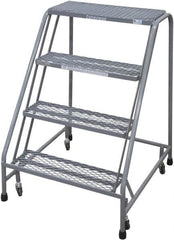 Cotterman - 90" 6 Step Rolling Warehouse Ladder - Rolling Safety Ladder, 450 Lb Capacity, 60" Platform Height, 30" Base Width x 46" Base Depth, Serrated Steel - Benchmark Tooling