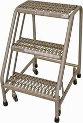 Cotterman - 30" 3 Step Rolling Warehouse Ladder - Rolling Safety Ladder, 450 Lb Capacity, 30" Platform Height, 21" Base Width x 27" Base Depth, Serrated Steel - Benchmark Tooling