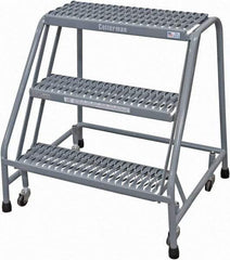 Cotterman - 30" 3 Step Rolling Warehouse Ladder - Rolling Safety Ladder, 450 Lb Capacity, 30" Platform Height, 30" Base Width x 26" Base Depth, Serrated Steel - Benchmark Tooling