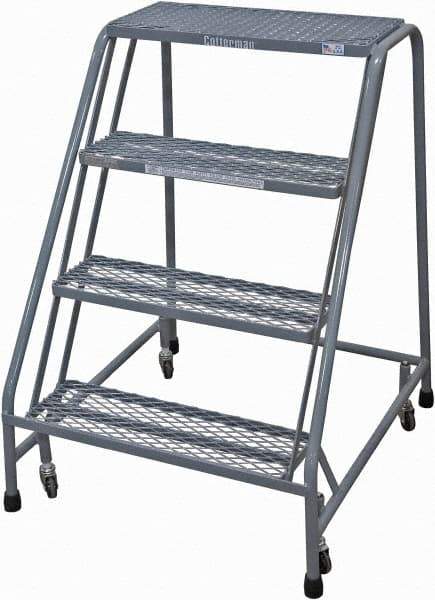 Cotterman - 40" 4 Step Rolling Warehouse Ladder - Rolling Safety Ladder, 450 Lb Capacity, 40" Platform Height, 30" Base Width x 31" Base Depth, Expanded Metal Tread - Benchmark Tooling