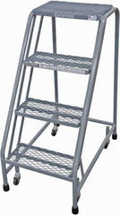 Cotterman - 40" 4 Step Rolling Warehouse Ladder - Rolling Safety Ladder, 450 Lb Capacity, 40" Platform Height, 20" Base Width x 31" Base Depth, Expanded Metal Tread - Benchmark Tooling