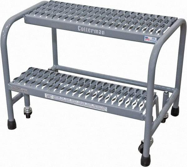 Cotterman - 20" 2 Step Rolling Warehouse Ladder - Rolling Safety Ladder, 450 Lb Capacity, 20" Platform Height, 26" Base Width x 19" Base Depth, Serrated Steel - Benchmark Tooling