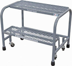 Cotterman - 20" 2 Step Rolling Warehouse Ladder - Rolling Safety Ladder, 450 Lb Capacity, 20" Platform Height, 26" Base Width x 19" Base Depth, Expanded Metal Tread - Benchmark Tooling