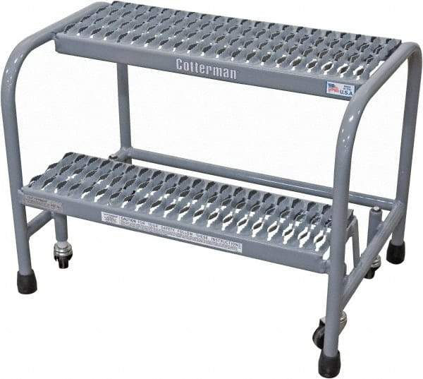 Cotterman - 20" 2 Step Rolling Warehouse Ladder - Rolling Safety Ladder, 450 Lb Capacity, 20" Platform Height, 18" Base Width x 19" Base Depth, Serrated Steel - Benchmark Tooling