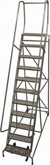 Cotterman - 140" 11 Step Rolling Warehouse Ladder - Rolling Safety Ladder, 450 Lb Capacity, 110" Platform Height, 32" Base Width x 91" Base Depth, Perforated Tread - Benchmark Tooling