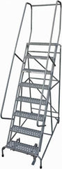 Cotterman - 110" 8 Step Rolling Warehouse Ladder - Rolling Safety Ladder, 450 Lb Capacity, 80" Platform Height, 32" Base Width x 58" Base Depth, Perforated Tread - Benchmark Tooling