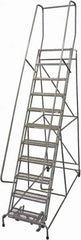 Cotterman - 140" 11 Step Rolling Warehouse Ladder - Rolling Safety Ladder, 450 Lb Capacity, 110" Platform Height, 32" Base Width x 78" Base Depth, Expanded Metal Tread - Benchmark Tooling