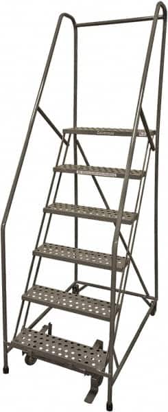 Cotterman - 90" 6 Step Rolling Warehouse Ladder - Rolling Safety Ladder, 450 Lb Capacity, 60" Platform Height, 30" Base Width x 56" Base Depth, Perforated Tread - Benchmark Tooling