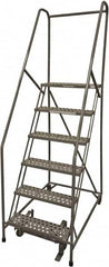 Cotterman - 90" 6 Step Rolling Warehouse Ladder - Rolling Safety Ladder, 450 Lb Capacity, 60" Platform Height, 30" Base Width x 56" Base Depth, Perforated Tread - Benchmark Tooling