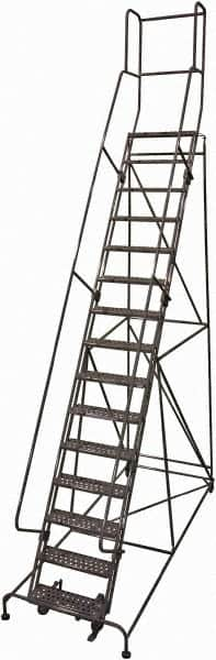 Cotterman - 192" 15 Step Rolling Warehouse Ladder - Rolling Safety Ladder, 450 Lb Capacity, 150" Platform Height, 42" Base Width x 108" Base Depth, Expanded Metal Tread - Benchmark Tooling