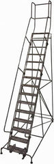 Cotterman - 192" 15 Step Rolling Warehouse Ladder - Rolling Safety Ladder, 450 Lb Capacity, 150" Platform Height, 42" Base Width x 108" Base Depth, Expanded Metal Tread - Benchmark Tooling