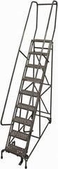 Cotterman - 120" 9 Step Rolling Warehouse Ladder - Rolling Safety Ladder, 450 Lb Capacity, 90" Platform Height, 24" Base Width x 77" Base Depth, Perforated Tread - Benchmark Tooling