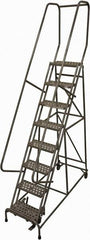 Cotterman - 110" 8 Step Rolling Warehouse Ladder - Rolling Safety Ladder, 450 Lb Capacity, 80" Platform Height, 24" Base Width x 71" Base Depth, Perforated Tread - Benchmark Tooling