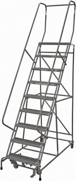 Cotterman - 120" 9 Step Rolling Warehouse Ladder - Rolling Safety Ladder, 450 Lb Capacity, 90" Platform Height, 32" Base Width x 77" Base Depth, Serrated Steel - Benchmark Tooling