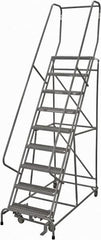 Cotterman - 120" 9 Step Rolling Warehouse Ladder - Rolling Safety Ladder, 450 Lb Capacity, 90" Platform Height, 32" Base Width x 77" Base Depth, Serrated Steel - Benchmark Tooling