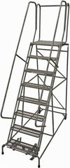 Cotterman - 110" 8 Step Rolling Warehouse Ladder - Rolling Safety Ladder, 450 Lb Capacity, 80" Platform Height, 32" Base Width x 71" Base Depth, Serrated Steel - Benchmark Tooling