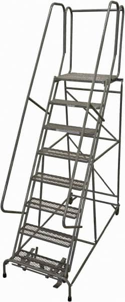 Cotterman - 110" 8 Step Rolling Warehouse Ladder - Rolling Safety Ladder, 450 Lb Capacity, 80" Platform Height, 24" Base Width x 71" Base Depth, Serrated Steel - Benchmark Tooling
