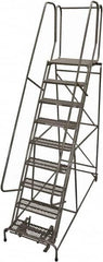 Cotterman - 120" 9 Step Rolling Warehouse Ladder - Rolling Safety Ladder, 450 Lb Capacity, 90" Platform Height, 24" Base Width x 61" Base Depth, Expanded Metal Tread - Benchmark Tooling