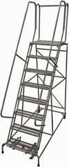 Cotterman - 110" 8 Step Rolling Warehouse Ladder - Rolling Safety Ladder, 450 Lb Capacity, 80" Platform Height, 24" Base Width x 71" Base Depth, Expanded Metal Tread - Benchmark Tooling