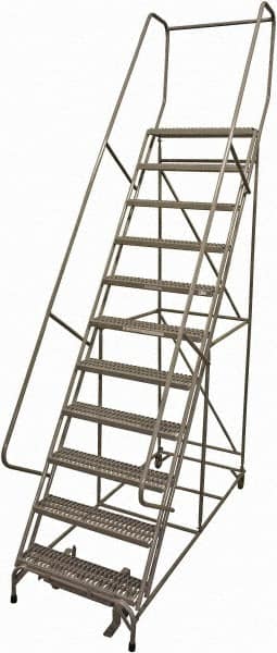 Cotterman - 140" 11 Step Rolling Warehouse Ladder - Rolling Safety Ladder, 450 Lb Capacity, 110" Platform Height, 32" Base Width x 81" Base Depth, Serrated Steel - Benchmark Tooling