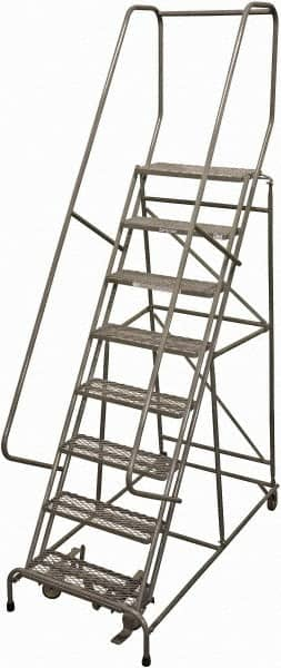 Cotterman - 110" 8 Step Rolling Warehouse Ladder - Rolling Safety Ladder, 450 Lb Capacity, 80" Platform Height, 24" Base Width x 61" Base Depth, Serrated Steel - Benchmark Tooling