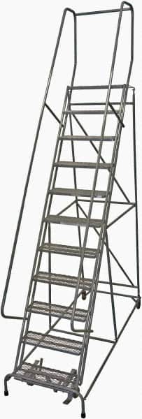 Cotterman - 140" 11 Step Rolling Warehouse Ladder - Rolling Safety Ladder, 450 Lb Capacity, 110" Platform Height, 32" Base Width x 91" Base Depth, Expanded Metal Tread - Benchmark Tooling
