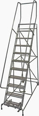 Cotterman - 140" 11 Step Rolling Warehouse Ladder - Rolling Safety Ladder, 450 Lb Capacity, 110" Platform Height, 32" Base Width x 91" Base Depth, Expanded Metal Tread - Benchmark Tooling