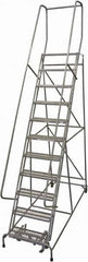 Cotterman - 140" 11 Step Rolling Warehouse Ladder - Rolling Safety Ladder, 450 Lb Capacity, 110" Platform Height, 32" Base Width x 81" Base Depth, Expanded Metal Tread - Benchmark Tooling