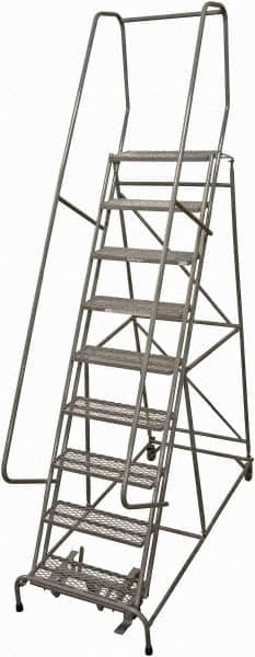 Cotterman - 120" 9 Step Rolling Warehouse Ladder - Rolling Safety Ladder, 450 Lb Capacity, 90" Platform Height, 32" Base Width x 67" Base Depth, Expanded Metal Tread - Benchmark Tooling