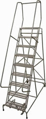 Cotterman - 120" 9 Step Rolling Warehouse Ladder - Rolling Safety Ladder, 450 Lb Capacity, 90" Platform Height, 32" Base Width x 67" Base Depth, Expanded Metal Tread - Benchmark Tooling