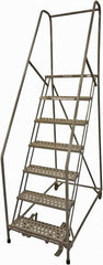 Cotterman - 100" 7 Step Rolling Warehouse Ladder - Rolling Safety Ladder, 450 Lb Capacity, 70" Platform Height, 24" Base Width x 63" Base Depth, Perforated Tread - Benchmark Tooling