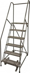 Cotterman - 90" 6 Step Rolling Warehouse Ladder - Rolling Safety Ladder, 450 Lb Capacity, 60" Platform Height, 30" Base Width x 56" Base Depth, Perforated Tread - Benchmark Tooling