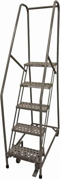 Cotterman - 80" 5 Step Rolling Warehouse Ladder - Rolling Safety Ladder, 450 Lb Capacity, 50" Platform Height, 20" Base Width x 50" Base Depth, Perforated Tread - Benchmark Tooling