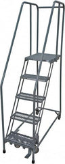 Cotterman - 80" 5 Step Rolling Warehouse Ladder - Rolling Safety Ladder, 450 Lb Capacity, 50" Platform Height, 30" Base Width x 50" Base Depth, Serrated Steel - Benchmark Tooling