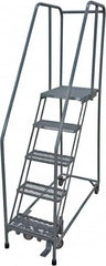 Cotterman - 80" 5 Step Rolling Warehouse Ladder - Rolling Safety Ladder, 450 Lb Capacity, 50" Platform Height, 20" Base Width x 50" Base Depth, Serrated Steel - Benchmark Tooling