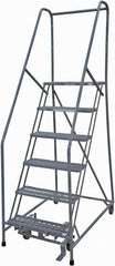Cotterman - 90" 6 Step Rolling Warehouse Ladder - Rolling Safety Ladder, 450 Lb Capacity, 60" Platform Height, 30" Base Width x 56" Base Depth, Expanded Metal Tread - Benchmark Tooling
