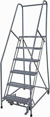 Cotterman - 90" 6 Step Rolling Warehouse Ladder - Rolling Safety Ladder, 450 Lb Capacity, 60" Platform Height, 24" Base Width x 56" Base Depth, Expanded Metal Tread - Benchmark Tooling