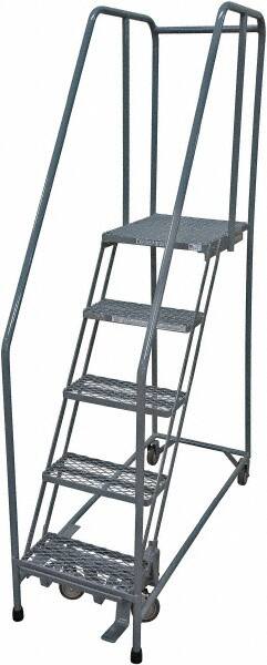 Cotterman - 80" 5 Step Rolling Warehouse Ladder - Rolling Safety Ladder, 450 Lb Capacity, 50" Platform Height, 30" Base Width x 50" Base Depth, Expanded Metal Tread - Benchmark Tooling