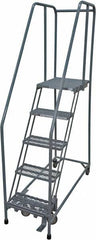 Cotterman - 80" 5 Step Rolling Warehouse Ladder - Rolling Safety Ladder, 450 Lb Capacity, 50" Platform Height, 30" Base Width x 50" Base Depth, Expanded Metal Tread - Benchmark Tooling